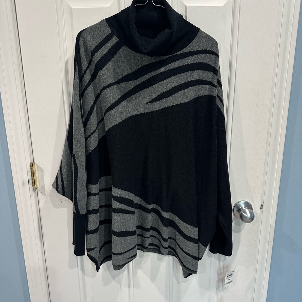 NWT’s-Alfani Black and Gray Cowl Neck Poncho- 1x— sweater